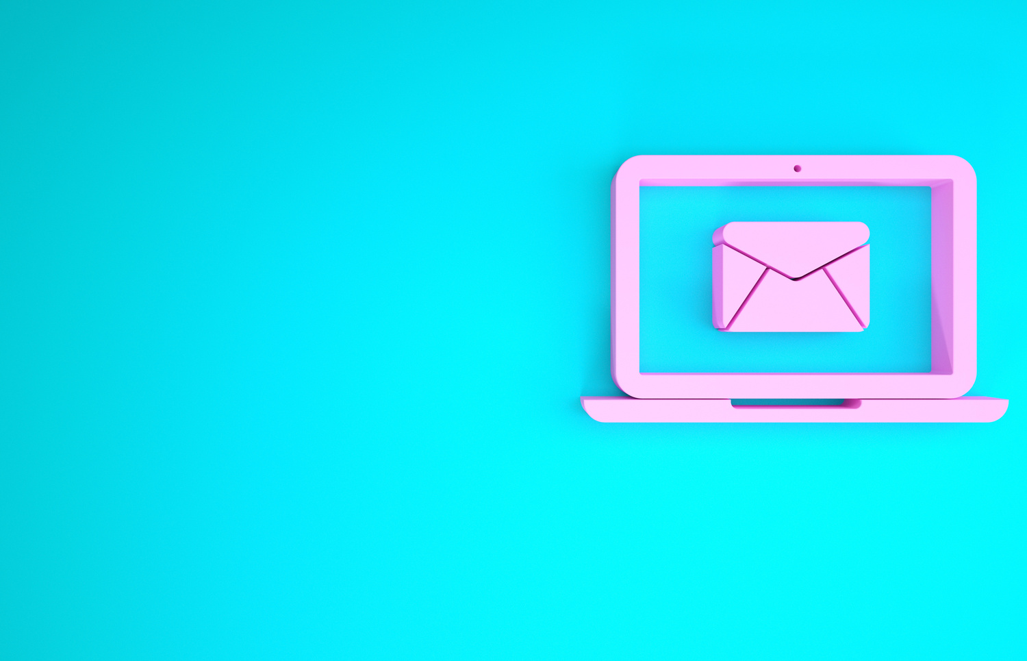 Pink Laptop with Envelope and Open Email on Screen Icon Isolated on Blue Background. Email Marketing, Internet Advertising Concepts. Minimalism Concept. 3D Illustration 3D Render
